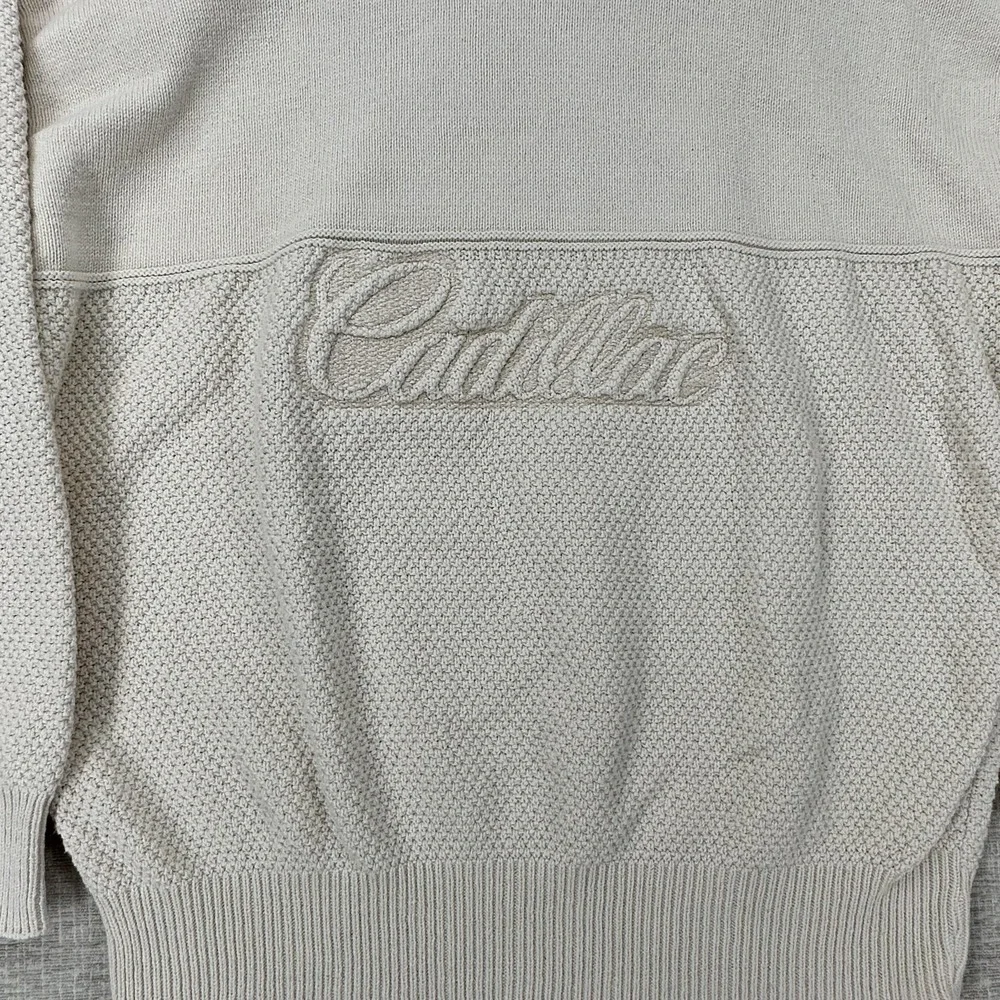 Andrew Rohan‎ Cadillac Sweater Mens Large Cream Crewneck Knit Embroidered 90s